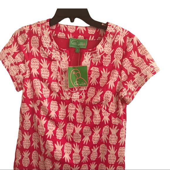 Pappagallo pineapple print embroidered short pink & white dress size 4 new - Picture 3 of 14